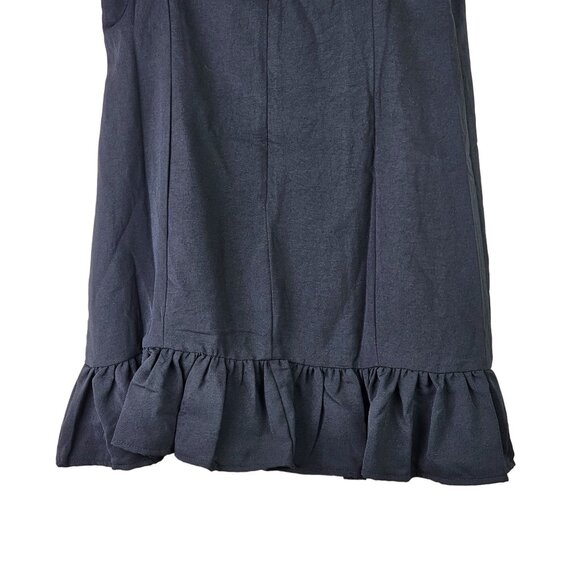 Glam Women's Ruffle Drop Waist Flowy Square Neck Little Black Dress LBD Mini, M - Picture 7 of 8